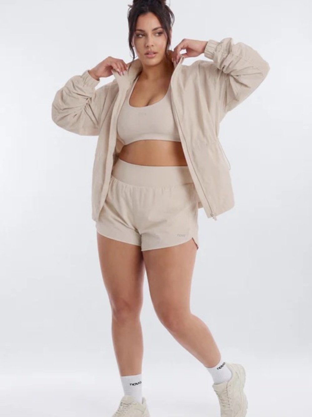 Cream Ruched Funnel Neck Jacket - Picture 17 of 17